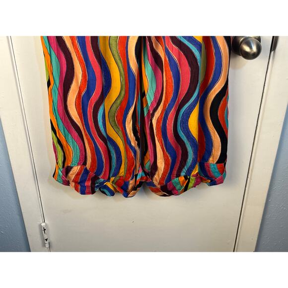 Farm Rio x Anthropologie Pants Large High Rise Striped Rainbow Wide Leg - Picture 8 of 10